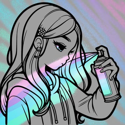 a realistic girl spray painting