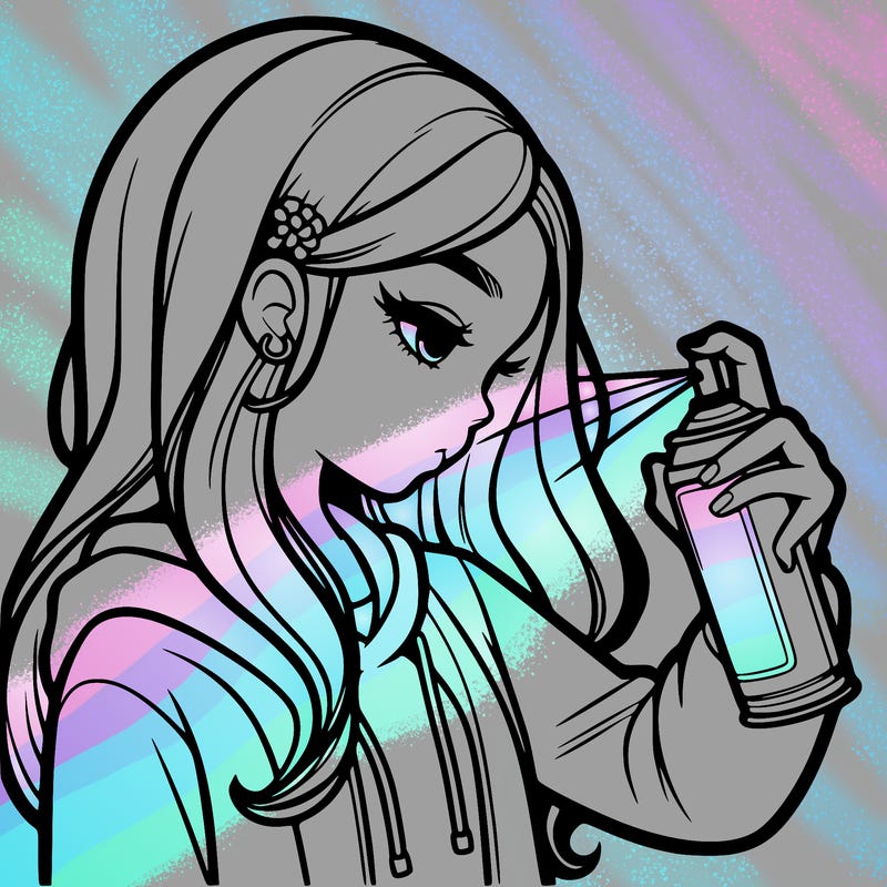 a realistic girl spray painting