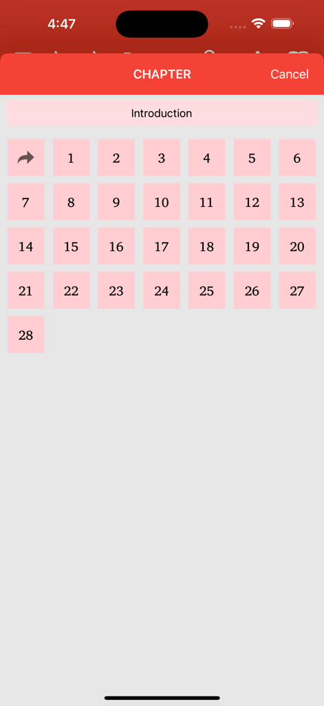 Kannada Study Bible chapter selection screen showing numbered buttons for navigation