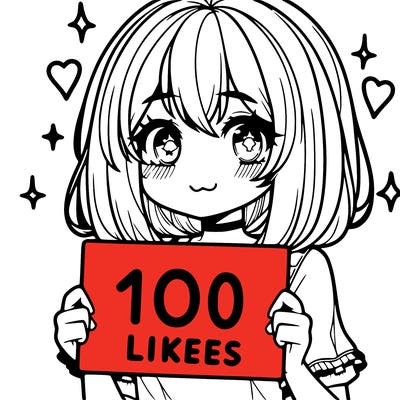 anima girl holding a 100 likes sign in her hand