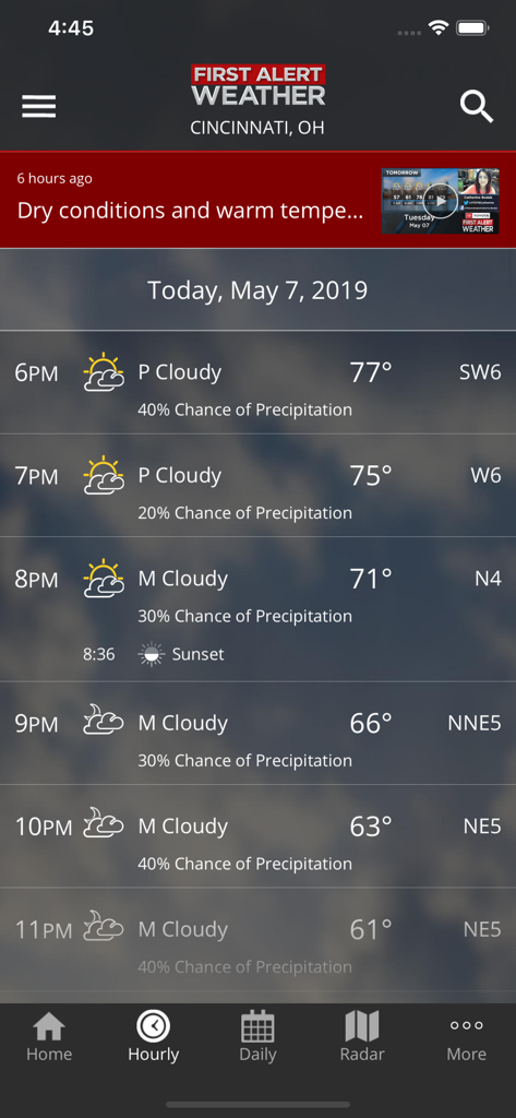 FOX19 First Alert Weather - FOX19 First Alert Weather app hourly forecast for Cincinnati Ohio