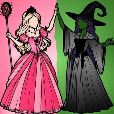 detailed realistic split of a princess and a witch