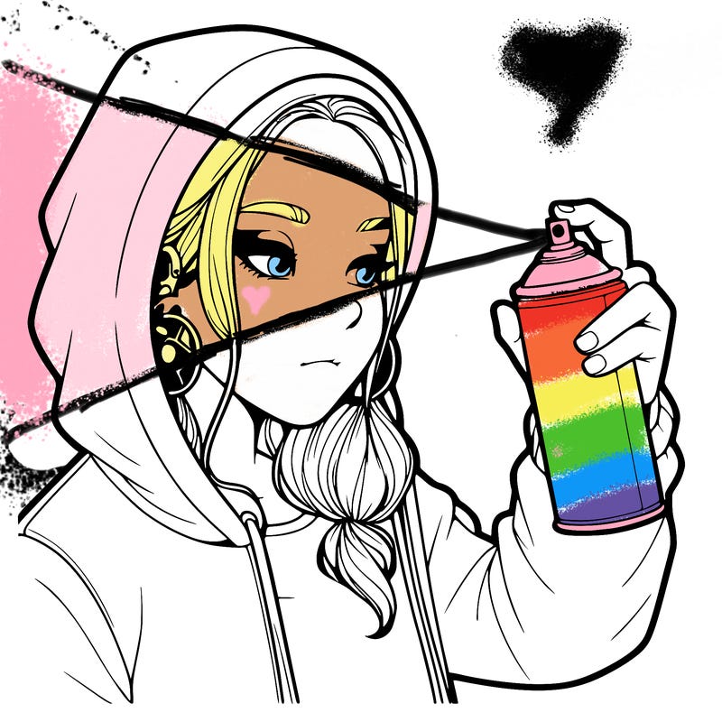 a realistic girl, spray painting