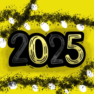 one line scrawled numbers sketch design “2025”