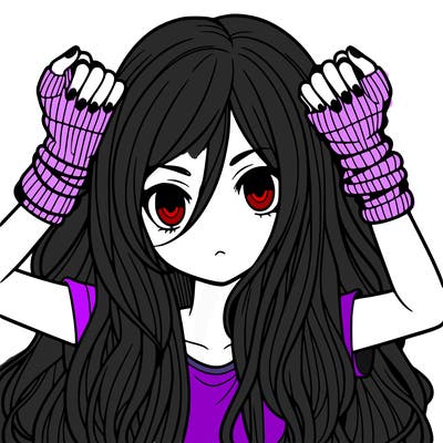 long haired girl with fingerless gloves