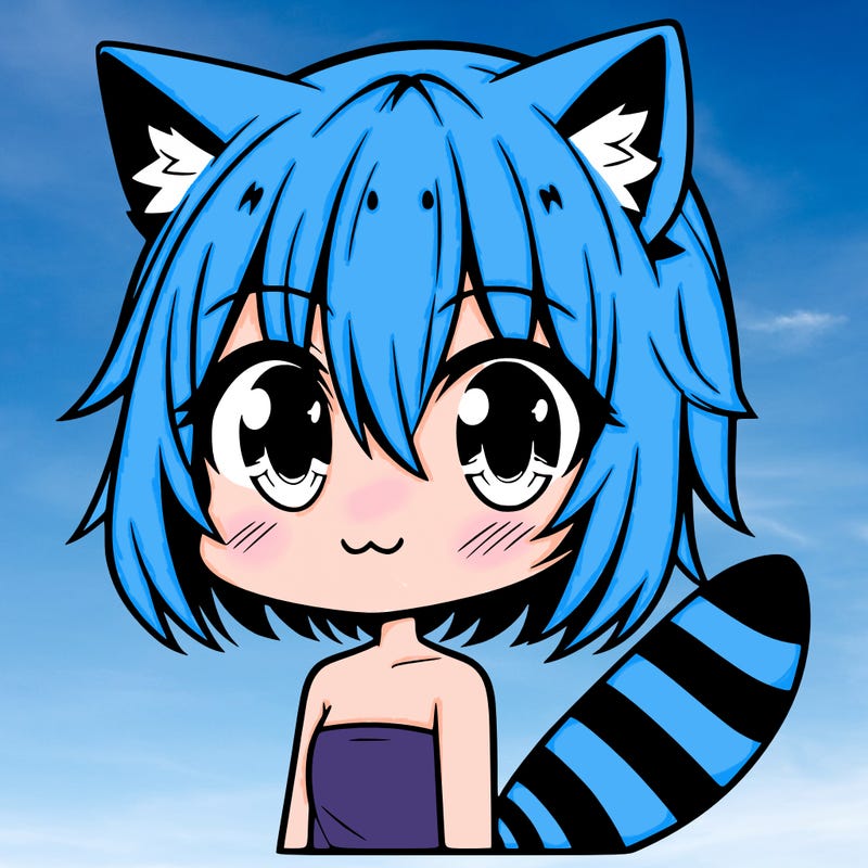 anime girl with raccoon ears and tail