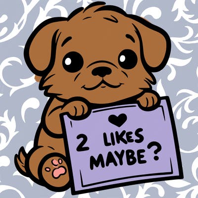 a puppy holding a sign that says 2 likes maybe?