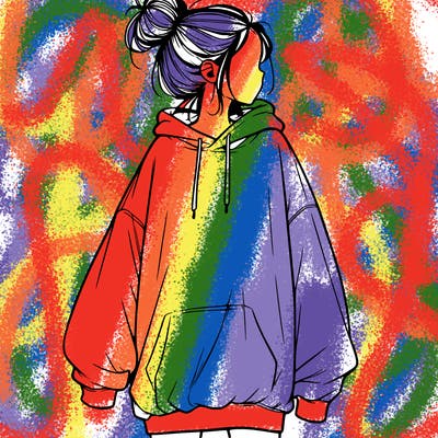 realistic girl with a oversized sweatshirt on and a bun