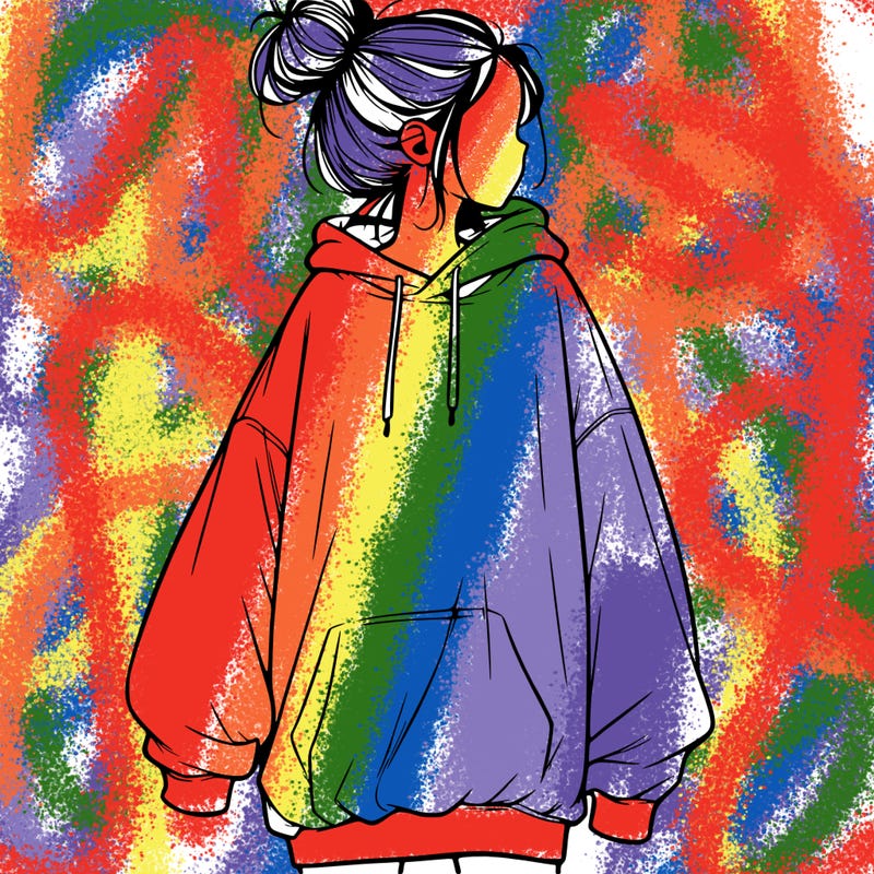 realistic girl with a oversized sweatshirt on and a bun