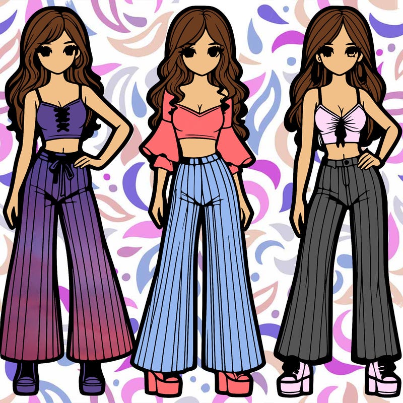 girls with flare pants and crop tops realistic