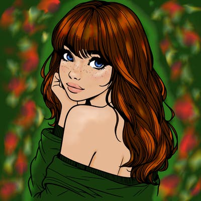 realistic girl with bangs looking over her shoulder