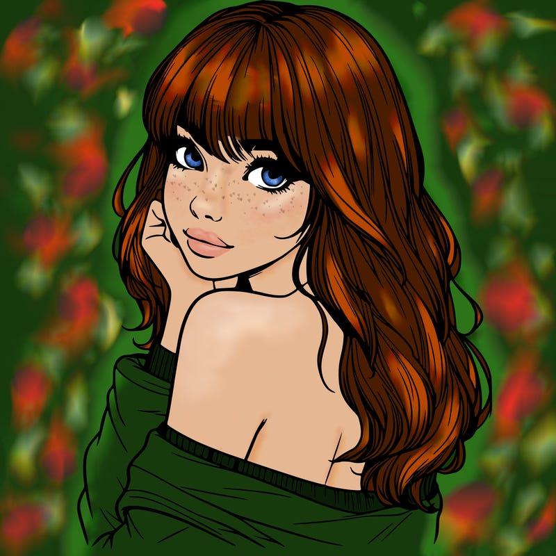 realistic girl with bangs looking over her shoulder