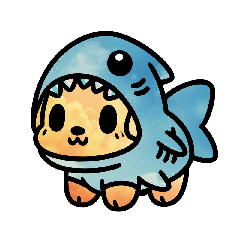 cute dog wearing a shark costume