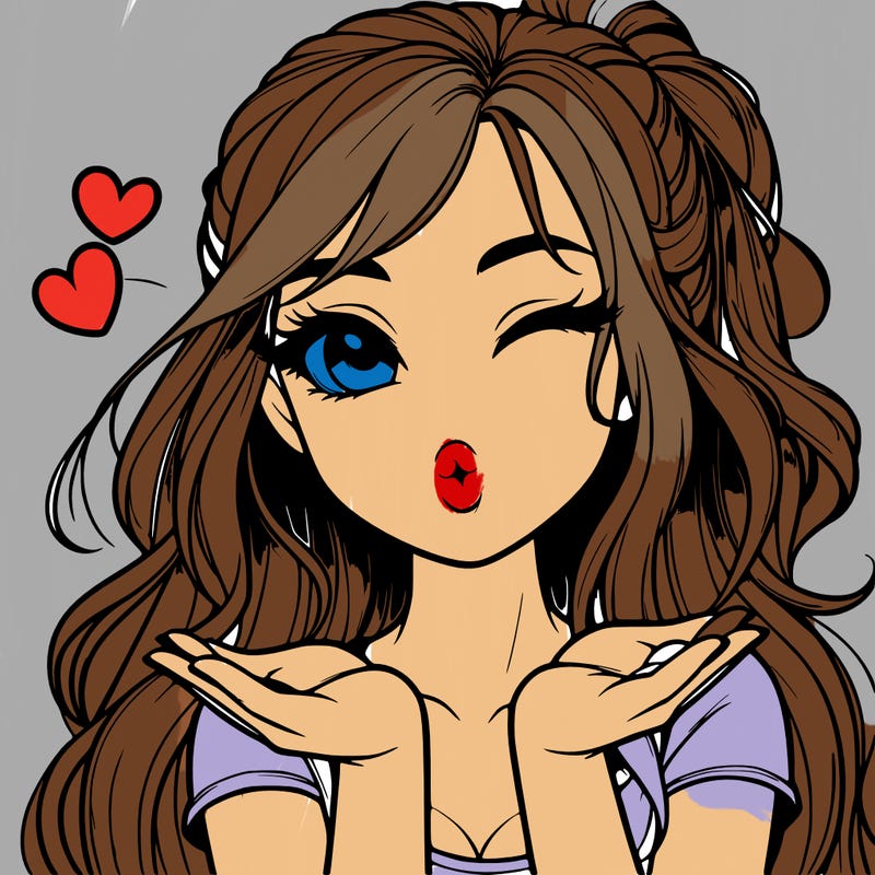 realistic girl winking and blowing a kiss while making heart hands