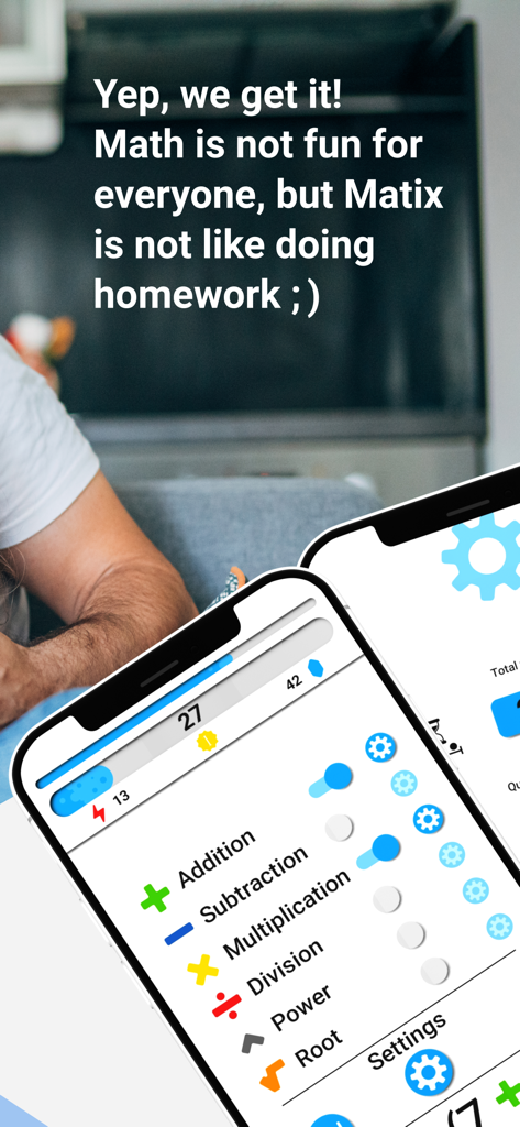 Matix: mental math training - Matix mental math app settings screen for choosing arithmetic operations