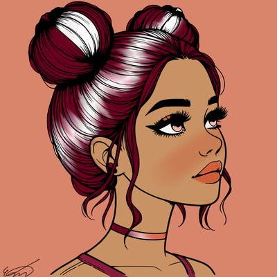 realistic girl with buns on the top of her head