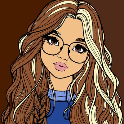 girl with long hair and freckles and glasses realistic