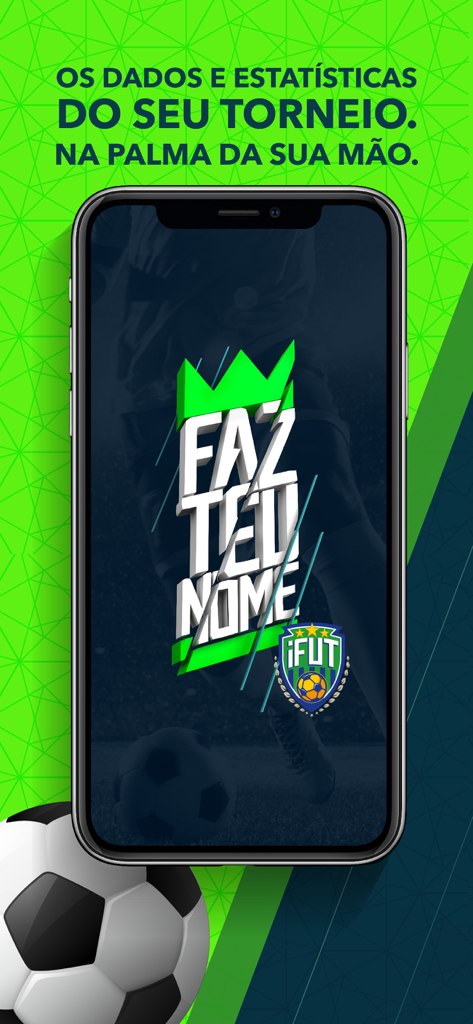 iFut - An iPhone screen displaying the iFut app with text about soccer tournament statistics and the slogan make your name
