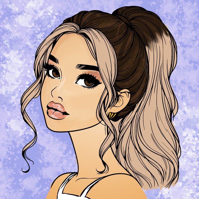 realistic girl with a ponytail on her hair and lips