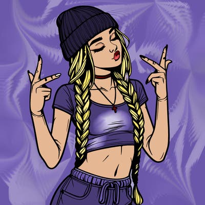 realistic teenage girl with braids and a beanie and crop top doing 🫶🏼