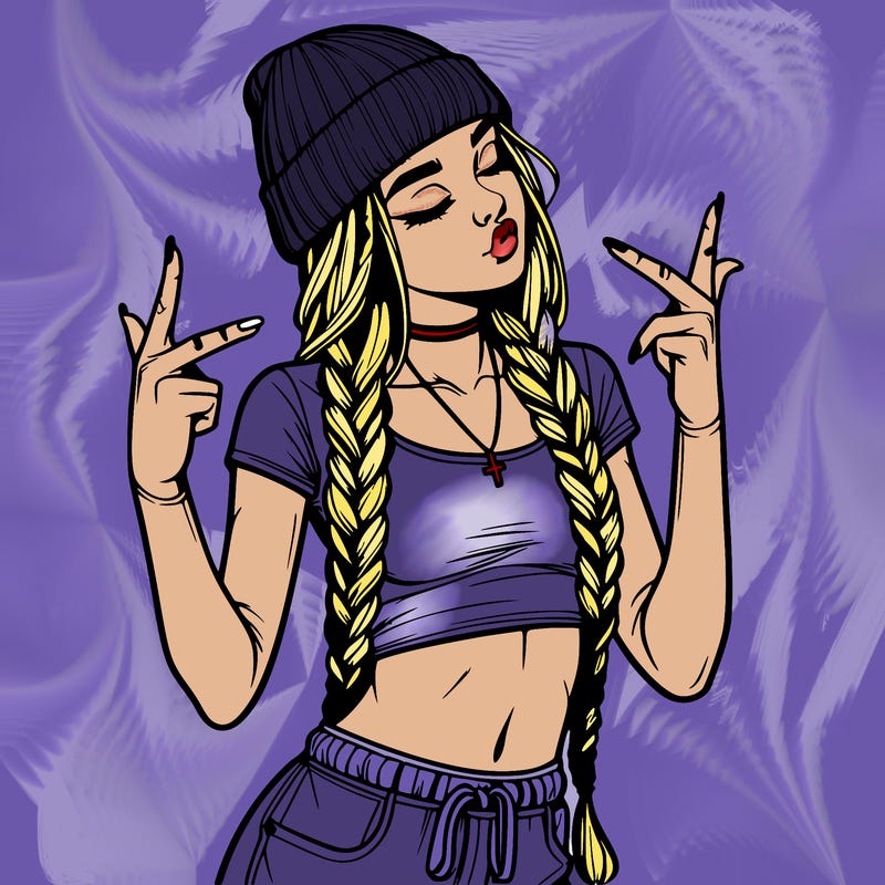realistic teenage girl with braids and a beanie and crop top doing 🫶🏼
