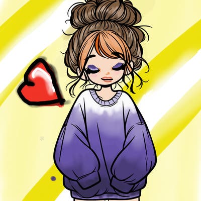 girl with baggy sweatshirt and messy bun