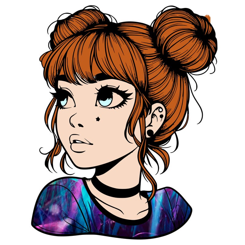 realistic girl with spacebuns