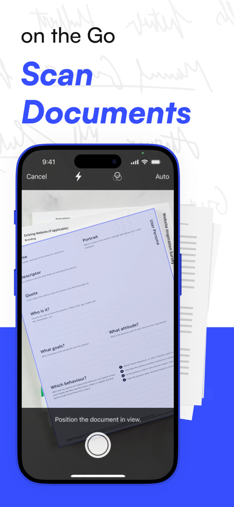 iPhone screen showing a document being scanned within the SignIt mobile app