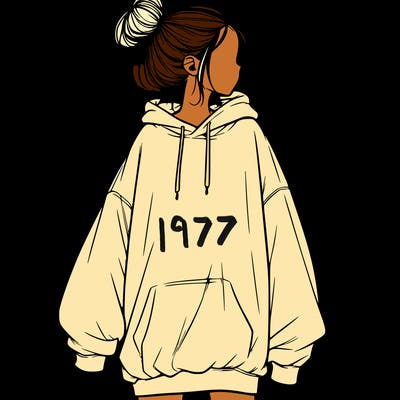 realistic girl with a oversized sweatshirt on and a bun