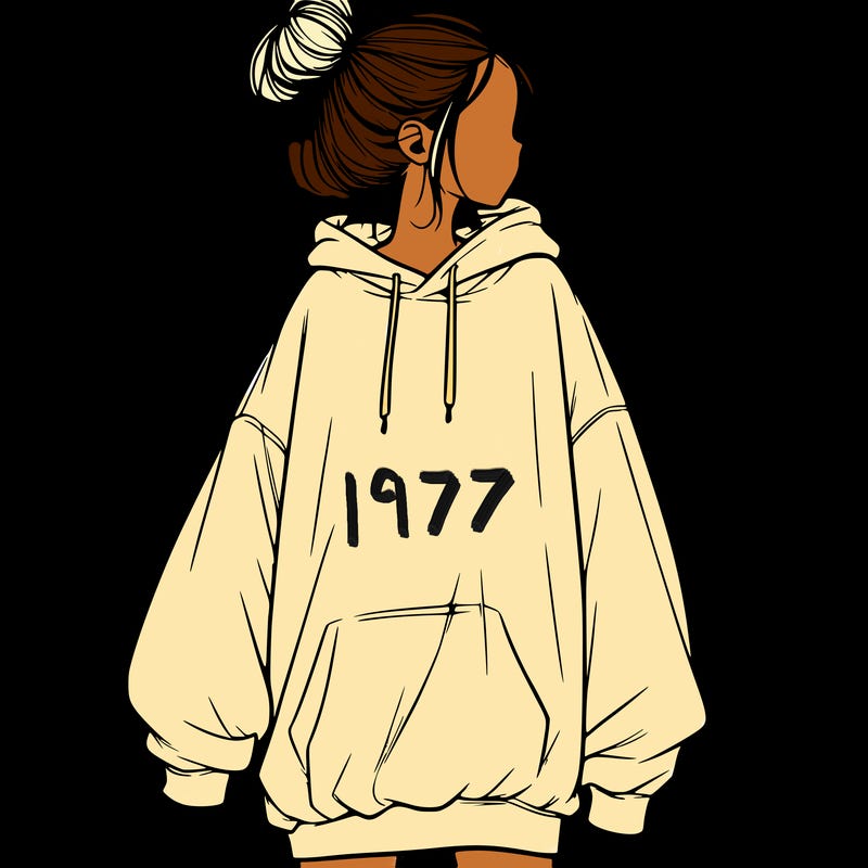 realistic girl with a oversized sweatshirt on and a bun