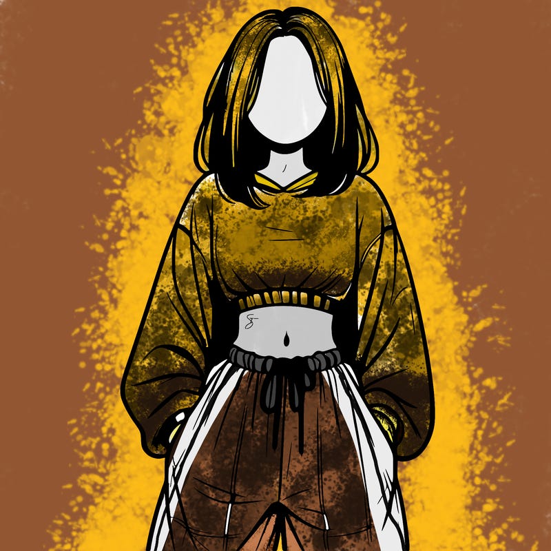 realistic girl faceless with baggy pants and a crop top