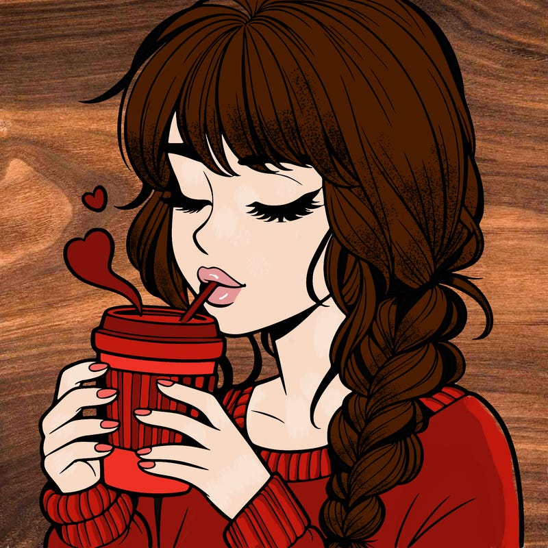 realistic girl drinking coffee