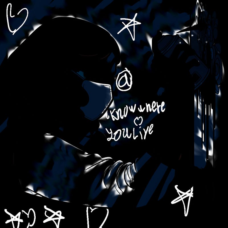 realistic girl with mask spray painting a wall