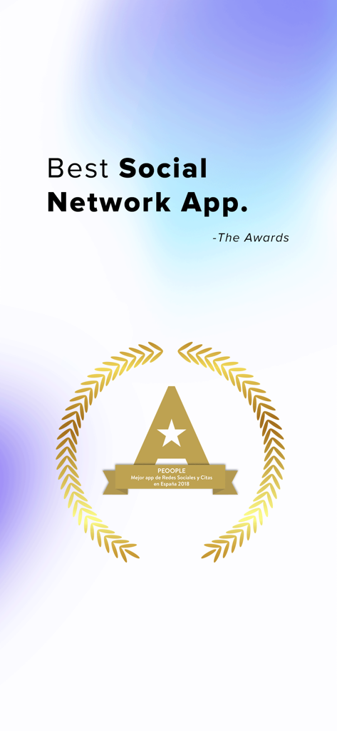 Award screen showcasing Peoople as the Best Social Network App with a gold trophy icon