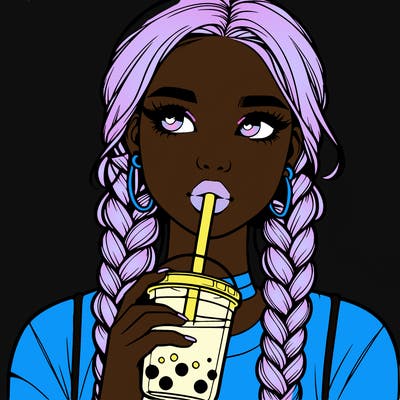 realistic girl with braided hair drinking boba