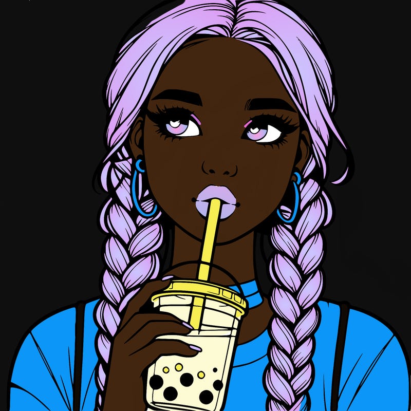 realistic girl with braided hair drinking boba