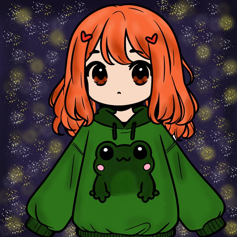 girl wearing frogging sweatshirt