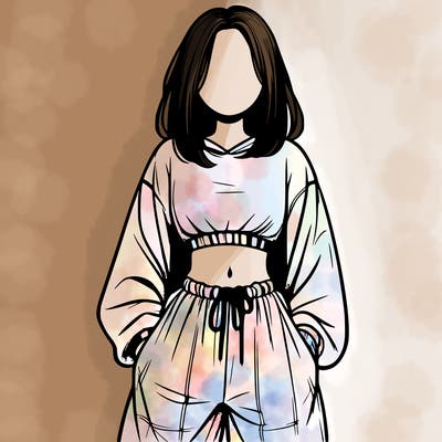 realistic girl faceless with baggy pants and a crop top