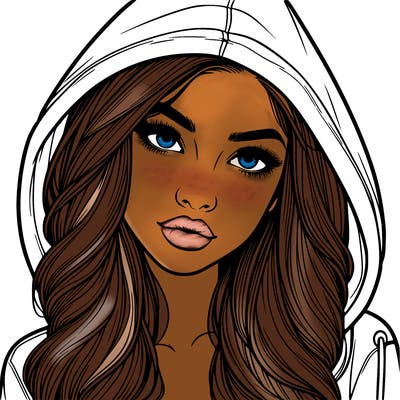 realistic beautiful girl with a hood on