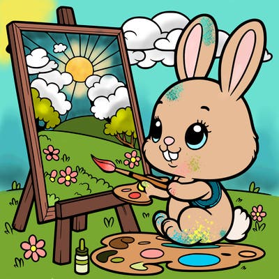 rabbit painting a picture