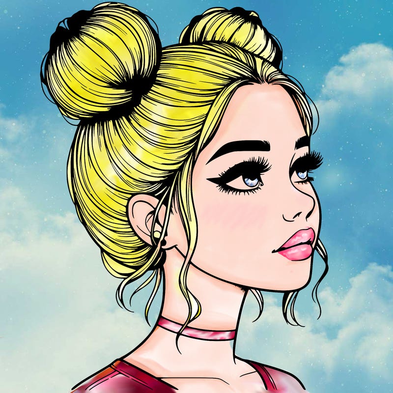 realistic girl with buns on the top of her head