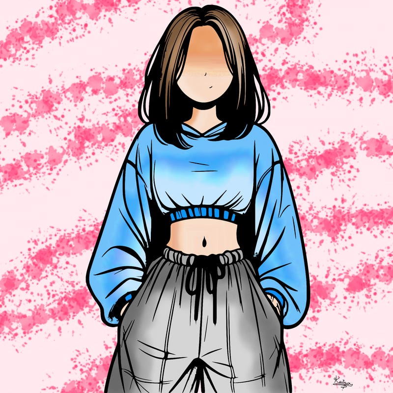 realistic girl faceless with baggy pants and a crop top