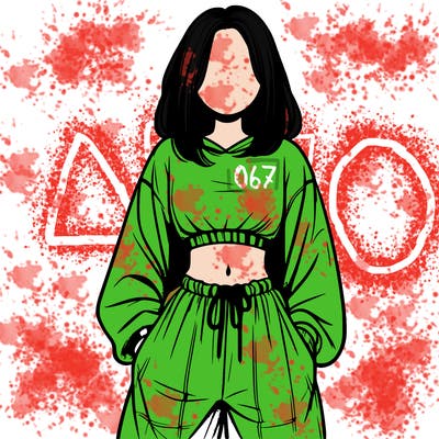 realistic girl faceless with baggy pants and a crop top