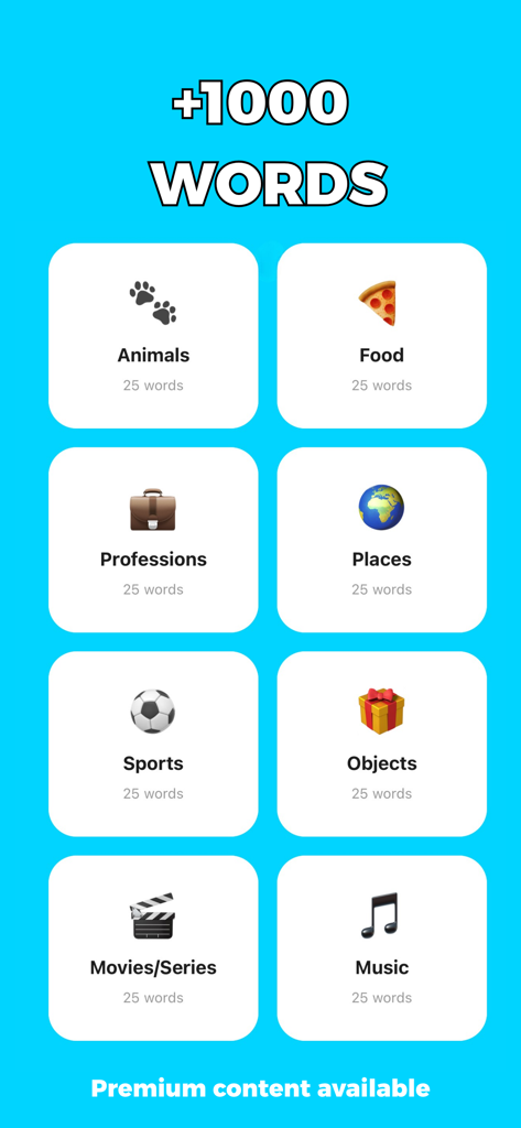 Faky - Impostor Game - Faky game category selection screen showing various word packs