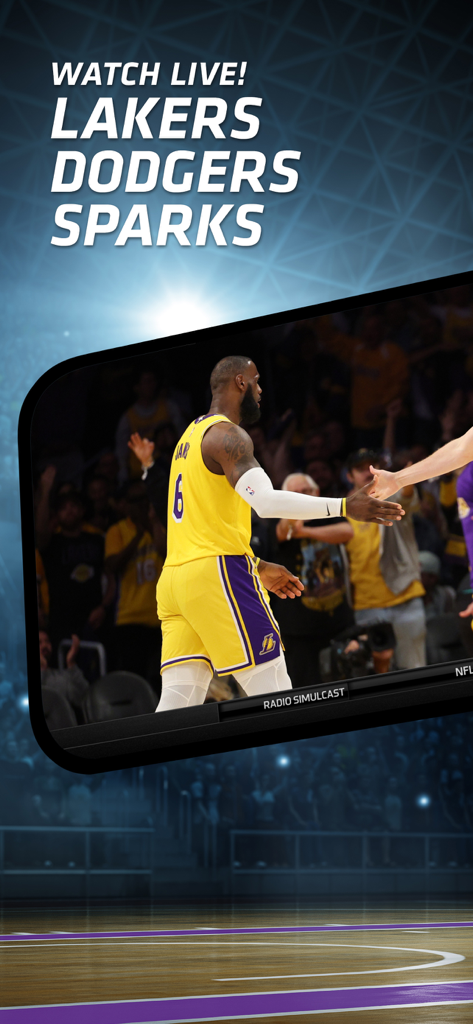 Mobile app screen showing a live Los Angeles Lakers basketball game