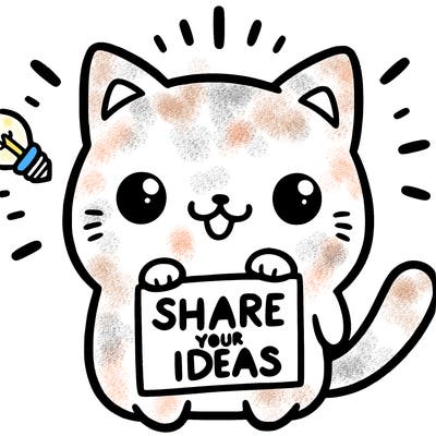 a cute cat saying share your ideas