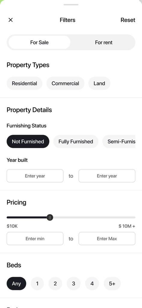Nepal Niwas - Advanced search filters for buying and renting property in Nepal including price and bedroom count