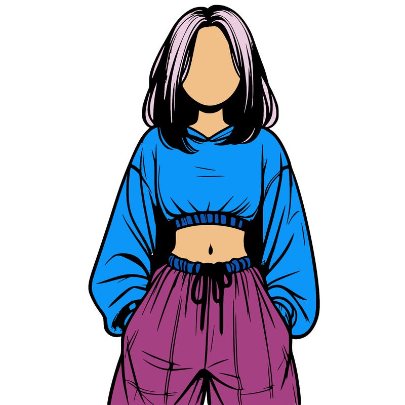 realistic girl faceless with baggy pants and a crop top
