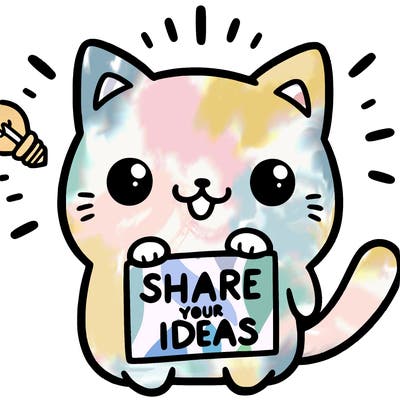 a cute cat saying share your ideas