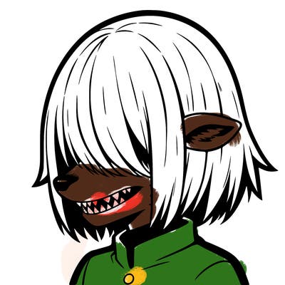 sharp teeth deer man with bob haircut